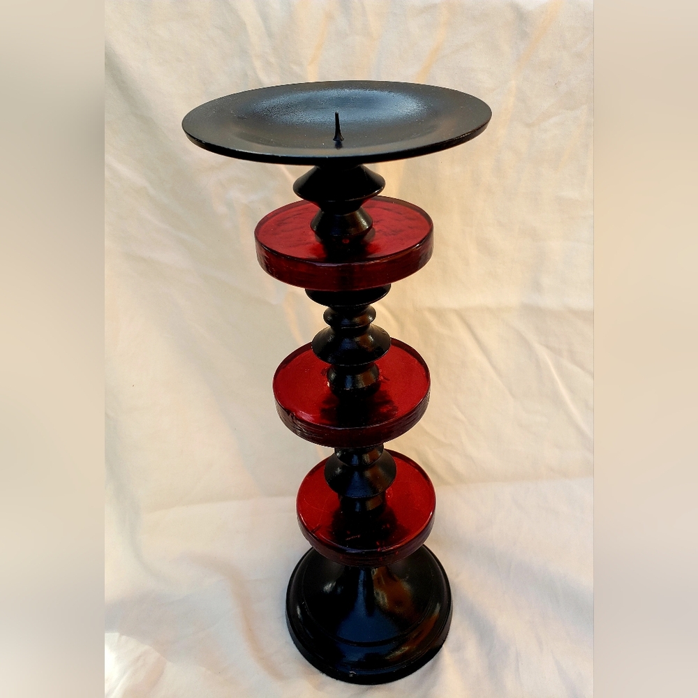 Elegant Black and Red Candle Holder  (Candle Not Included)